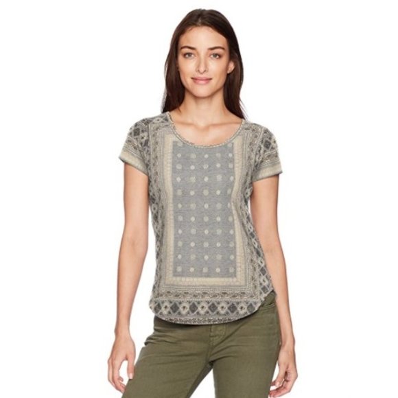 Lucky Brand Tops - Lucky Brand Short Sleeve Placed Tee - Tan/Blue M